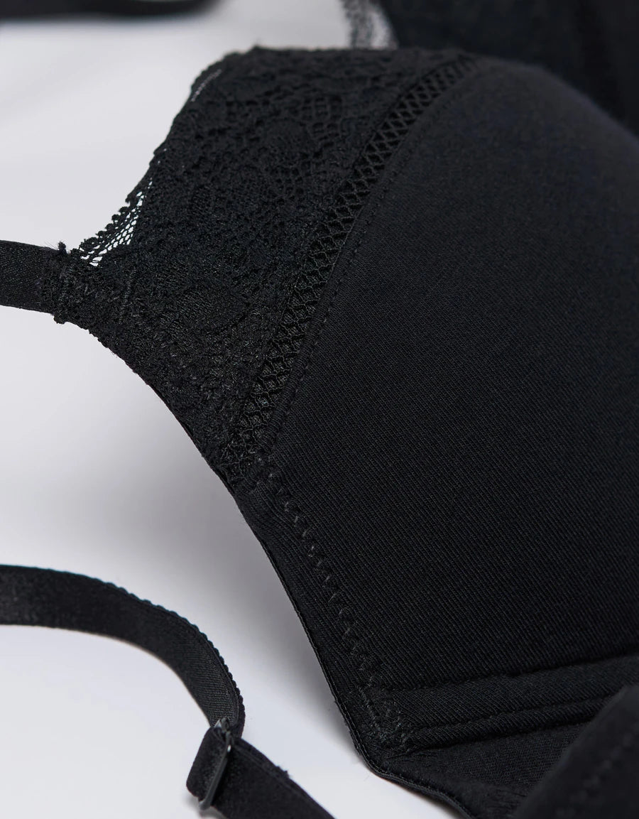 Lace-Trim Cotton Push-Up Plunge Bra