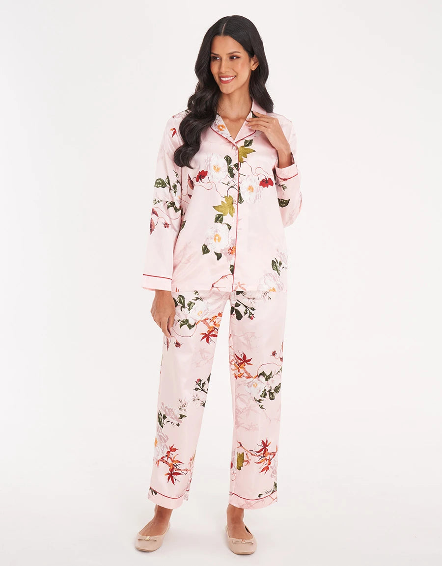 Floral Print Satin Pajama Set