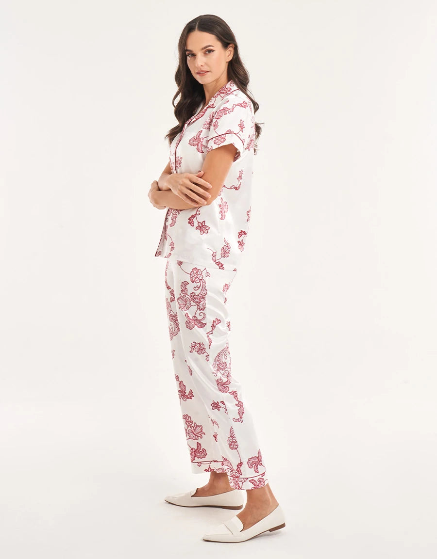Paisley Print Satin Pajama Set