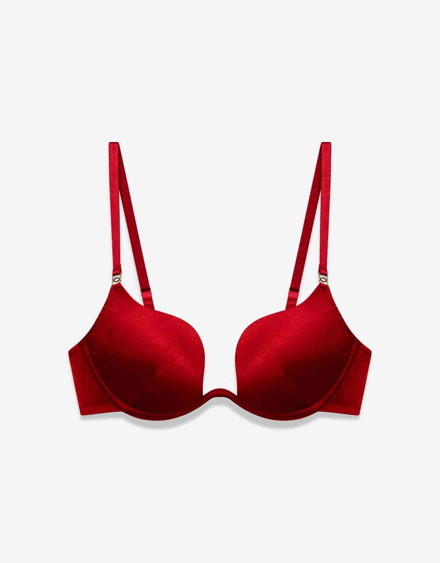 Satin Plunge Push Up Bra in Red
