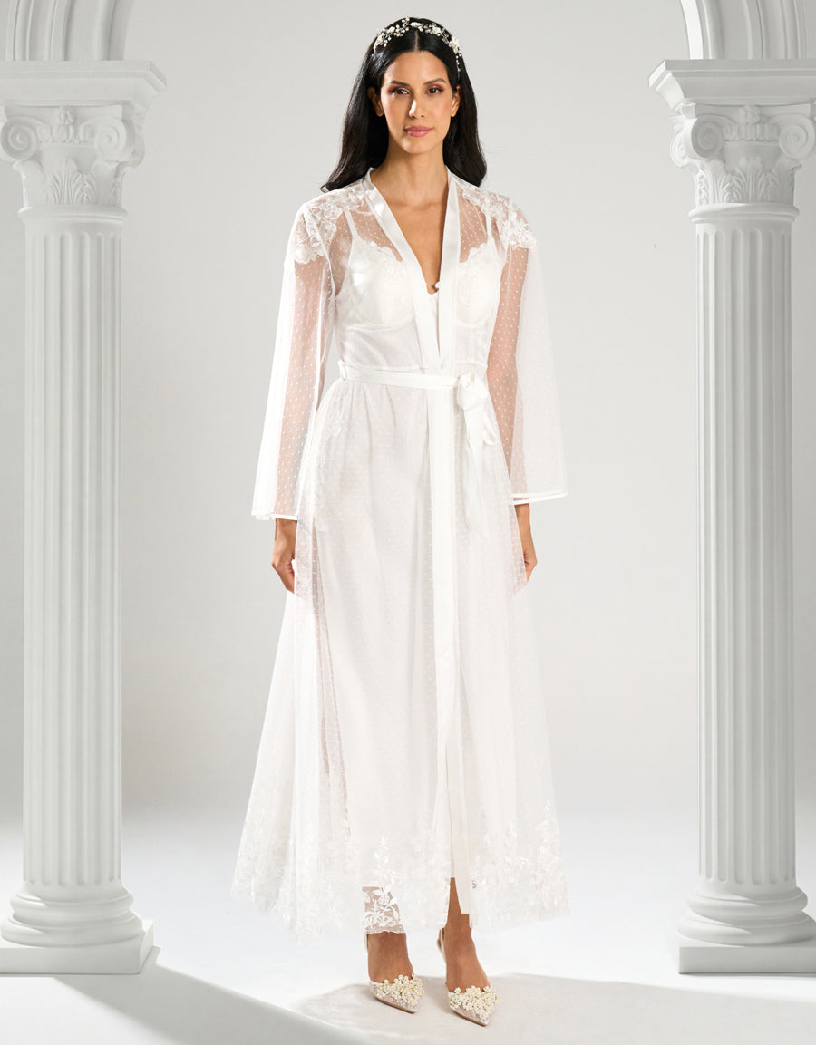 Embroidered Satin Bridal Long Robe