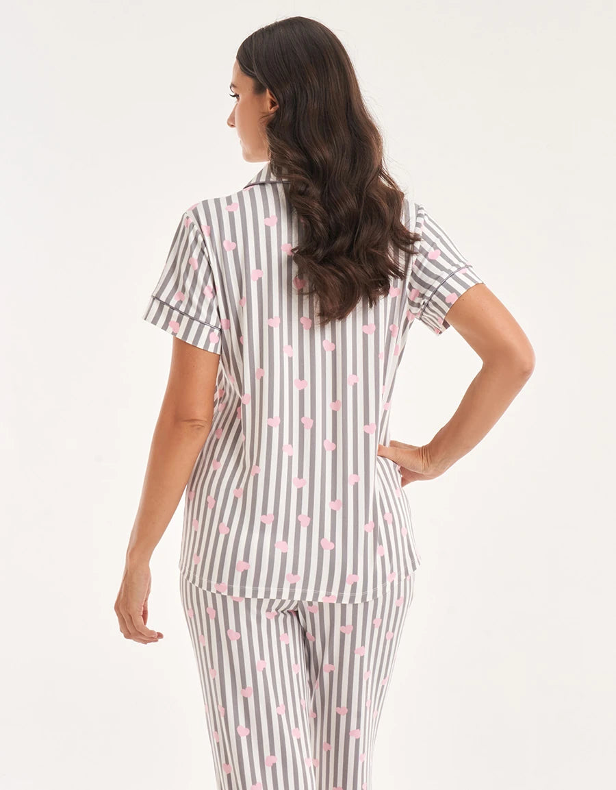 Heart Print Short Pajama Set