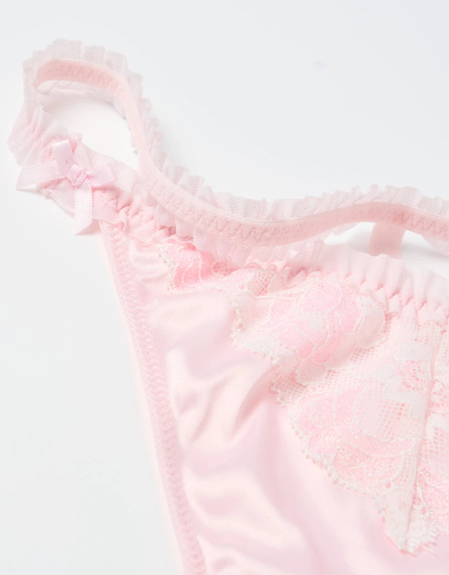 Lace-Trim Satin Bridal Thong Panty