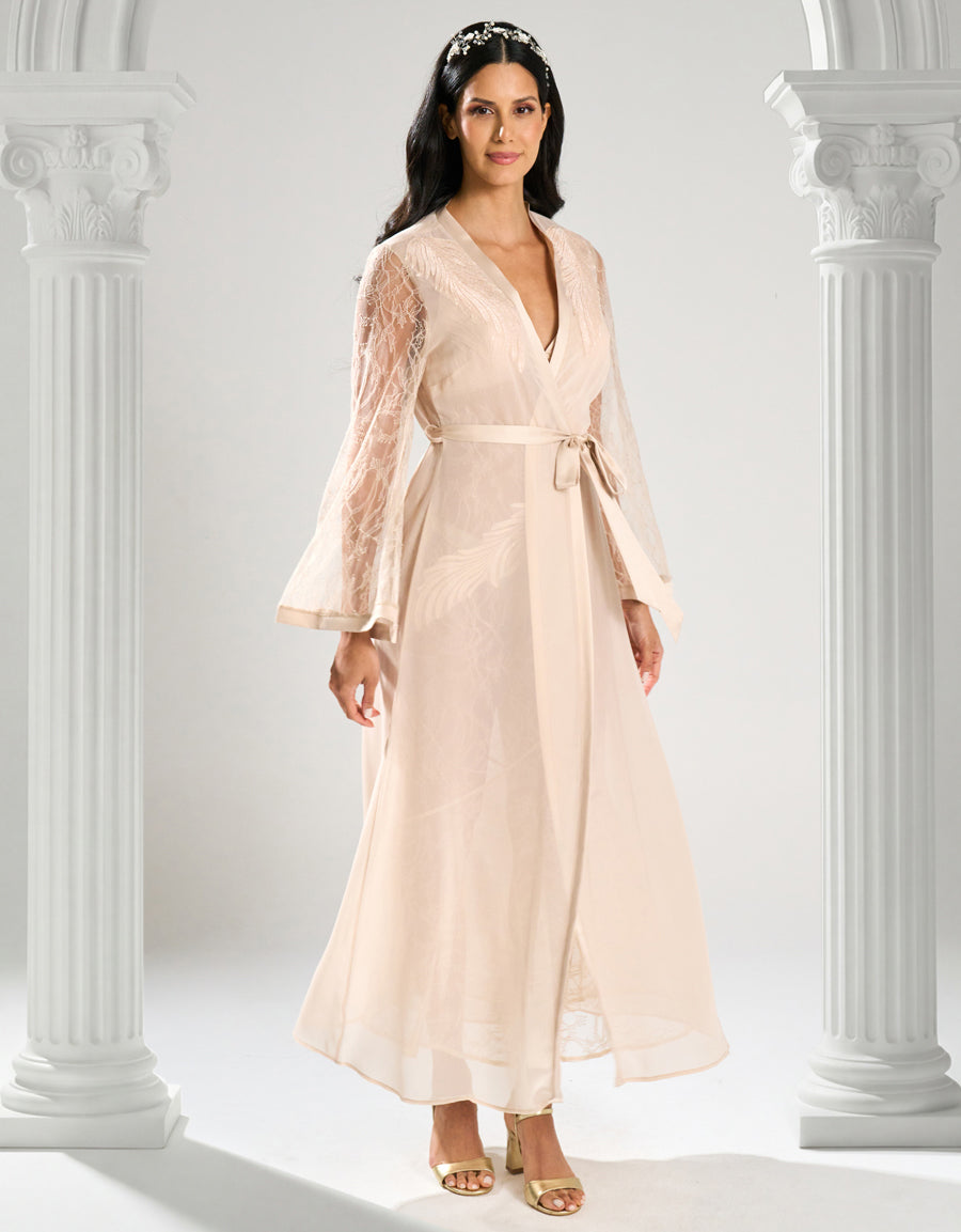 Embroidered Satin Bridal Long Robe