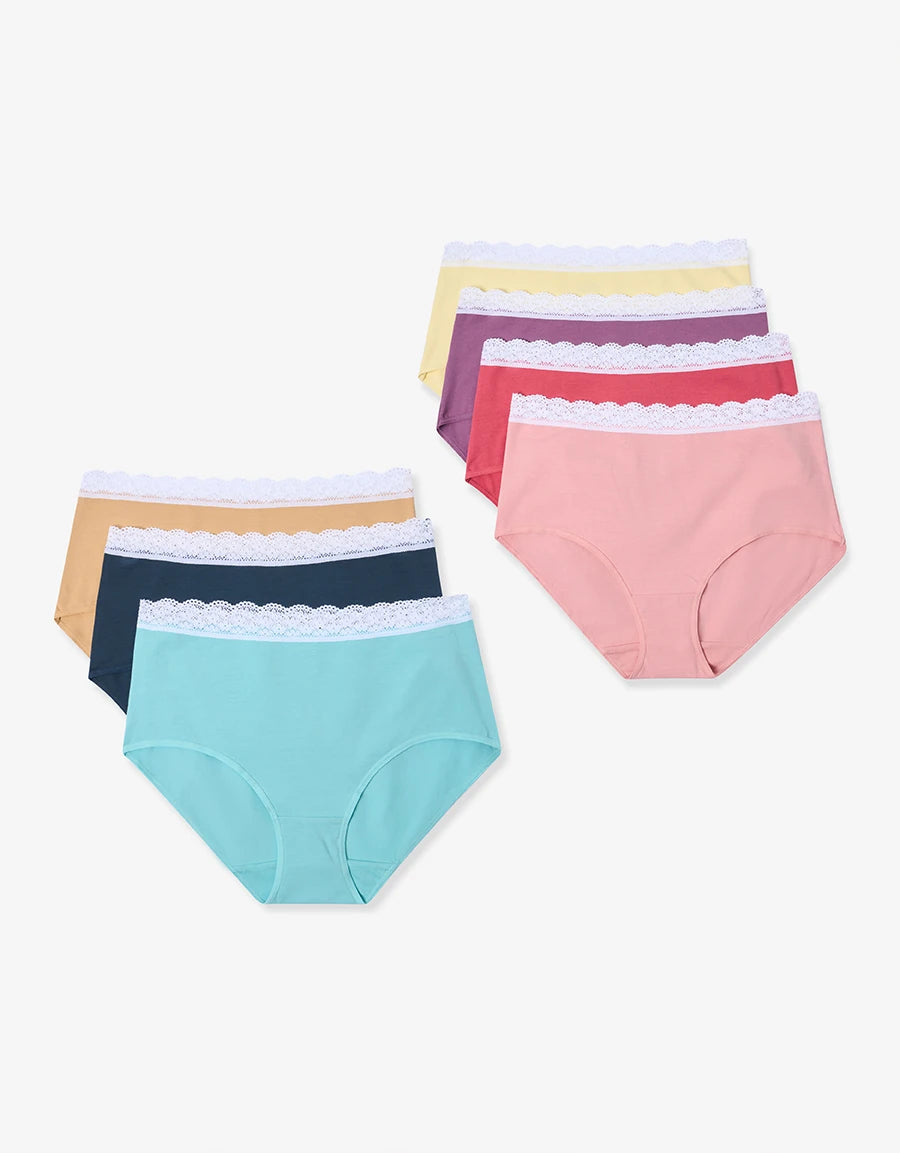 7-Pack Lace-Trim Cotton Maxi Panties