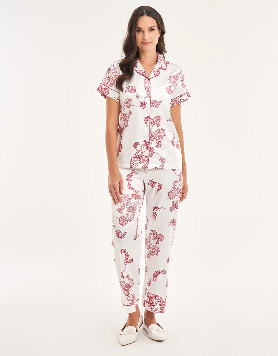 Paisley Print Satin Pajama Set
