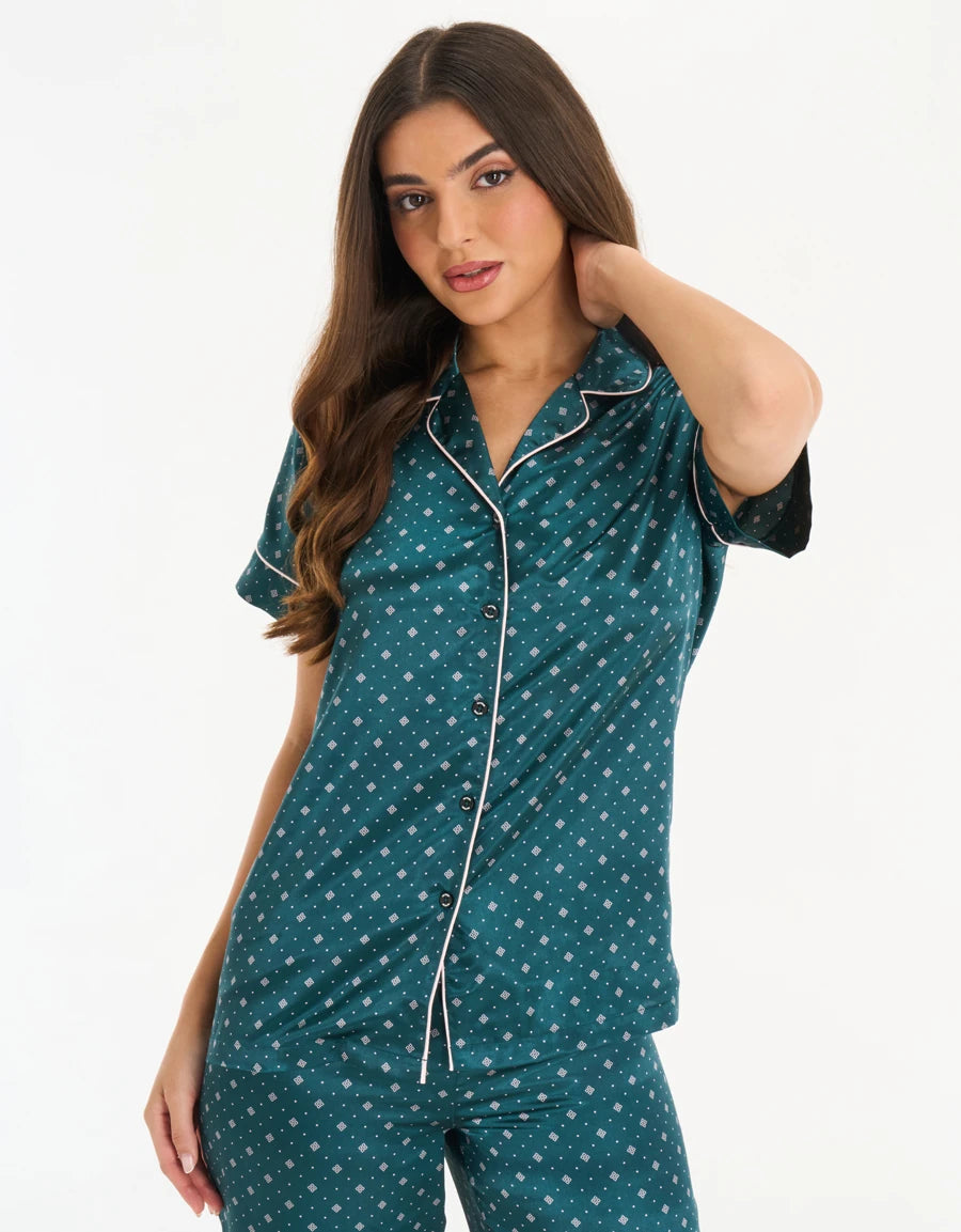 Floral Print Satin Pajama Set