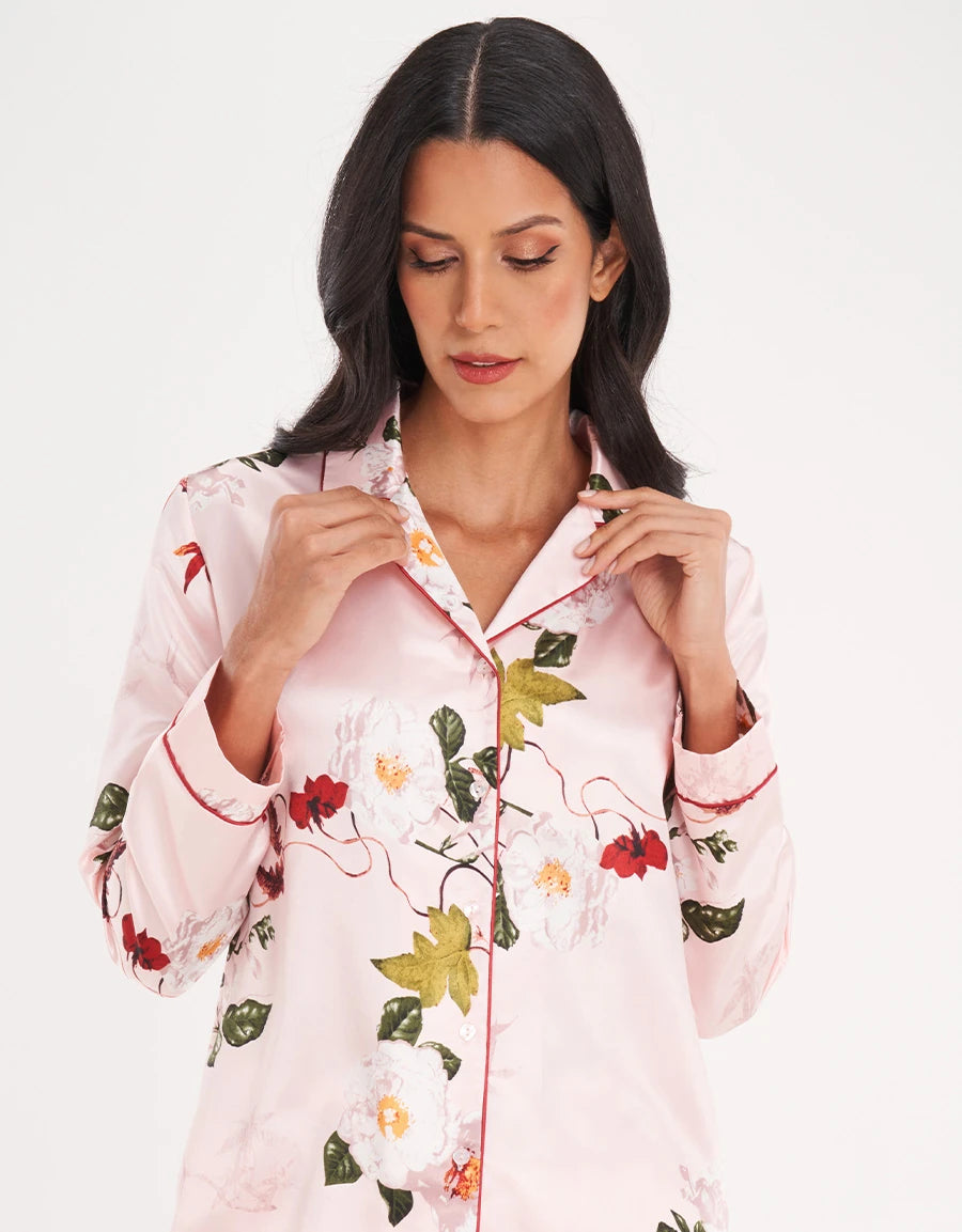 Floral Print Satin Pajama Set