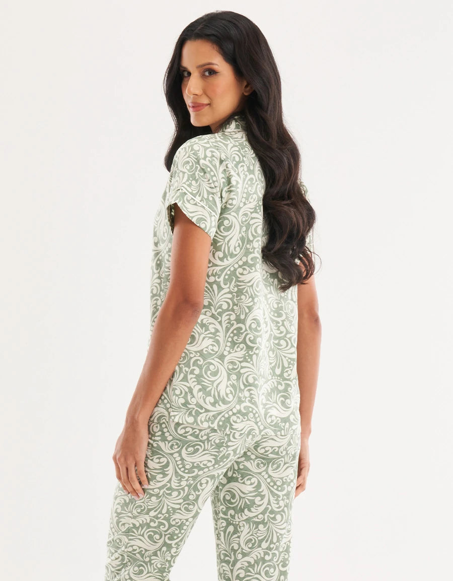 Paisley Print Satin Pajama Set