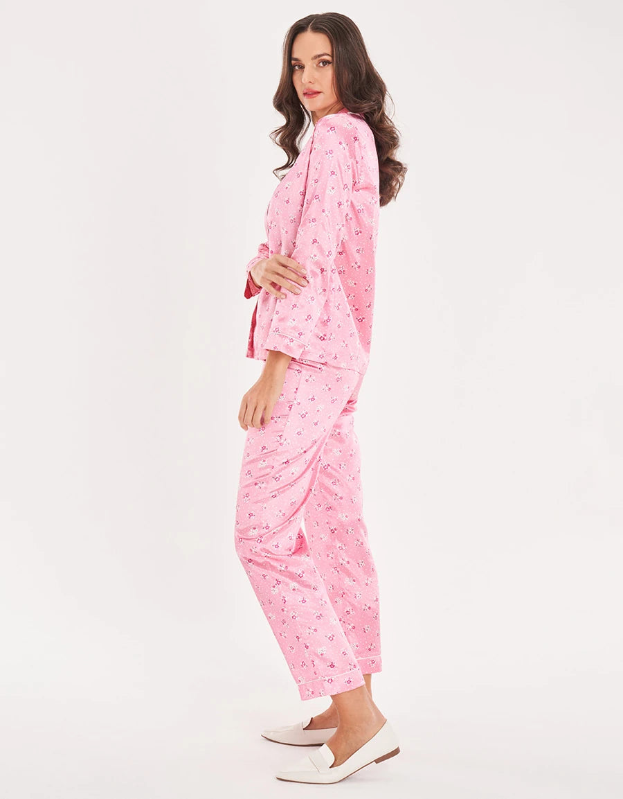 Floral Print Satin Pajama Set