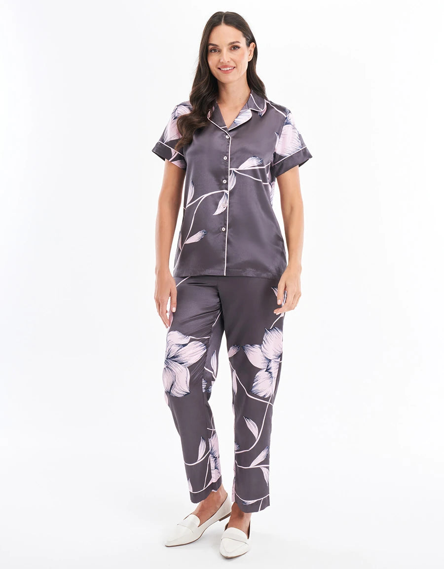 Floral Print Satin Pajama Set