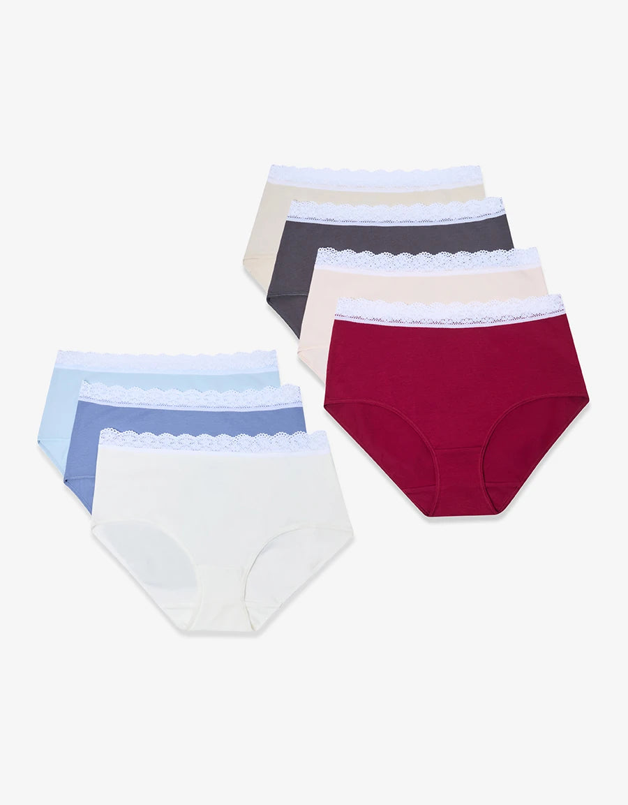 7-Pack Lace-Trim Cotton Maxi Panties