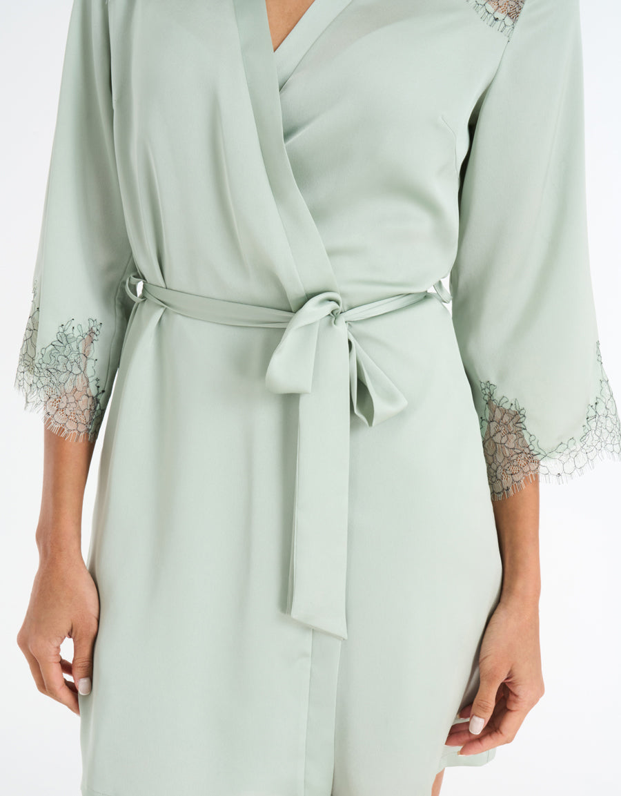 Satin Short Dress and Robe Set