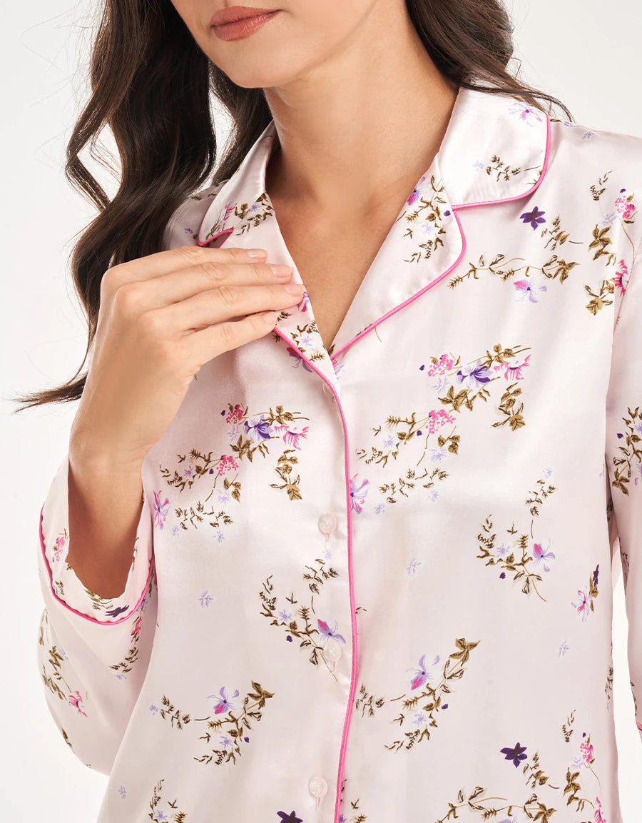 Floral Print Satin Pajama Set