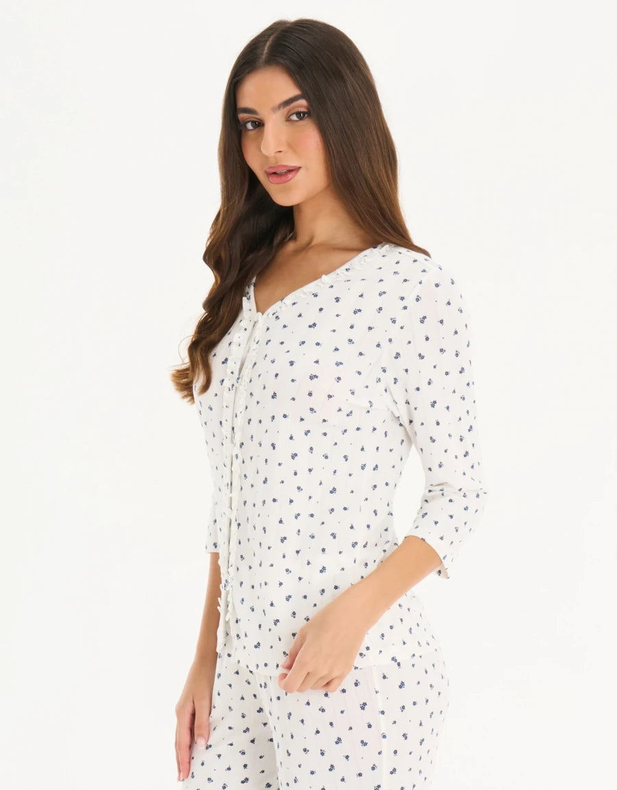 Floral Print Pointelle Pajama Set