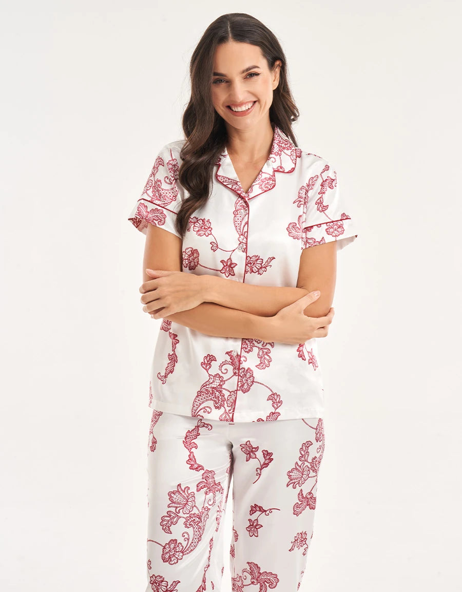 Paisley Print Satin Pajama Set