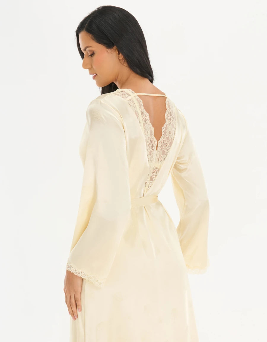 Lace-Trim Jacquard Satin Long Robe