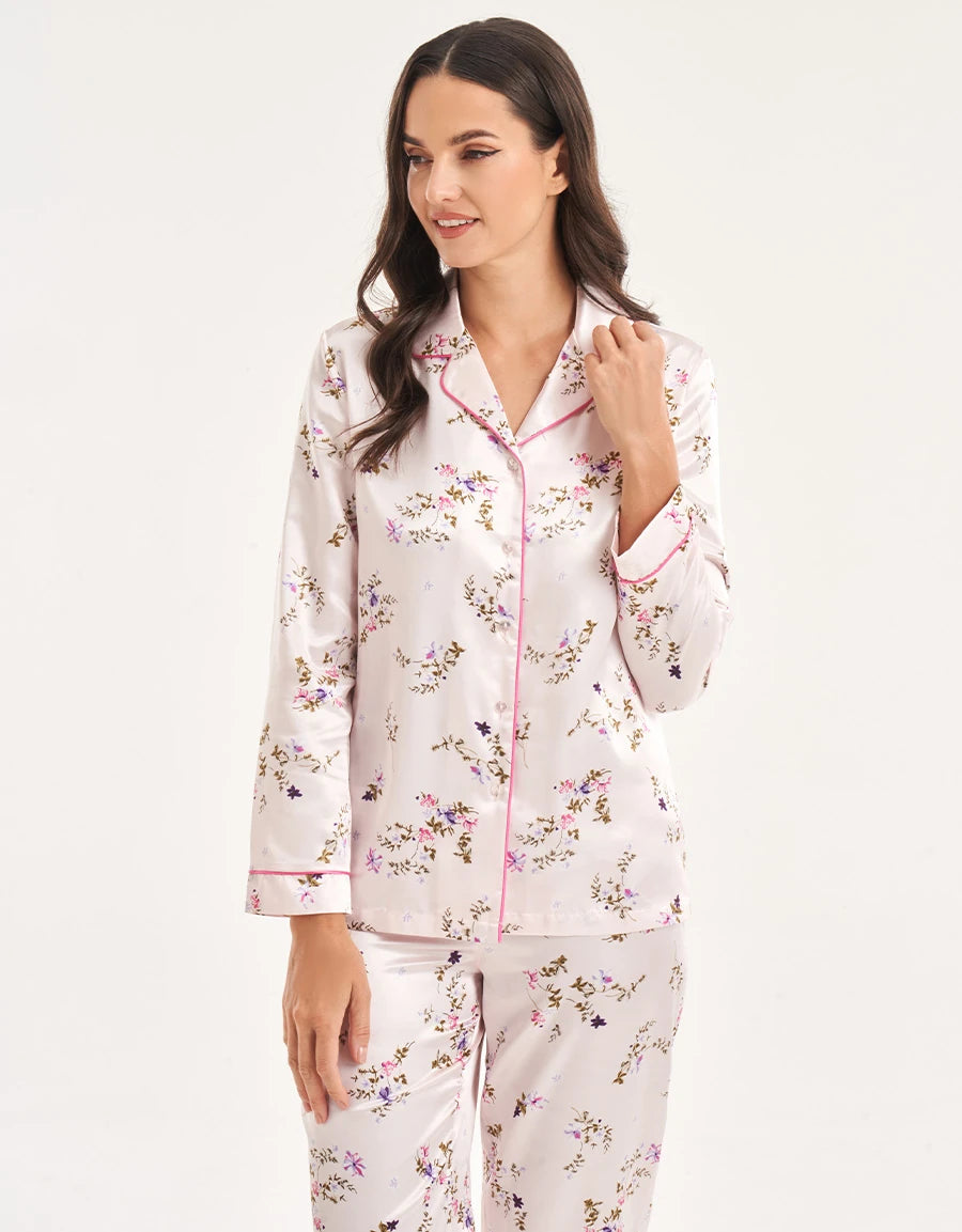 Floral Print Satin Pajama Set