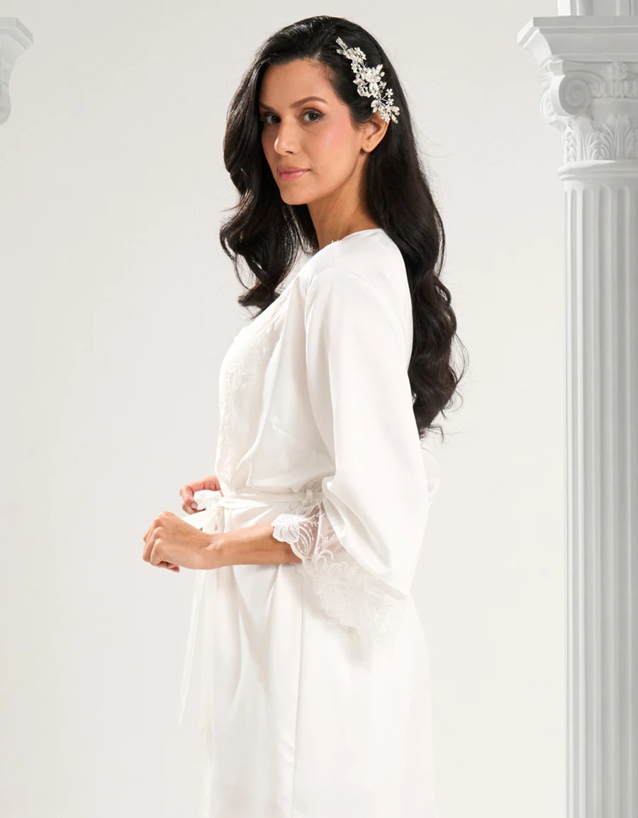 Embroidered Satin Bridal Short Dress Set