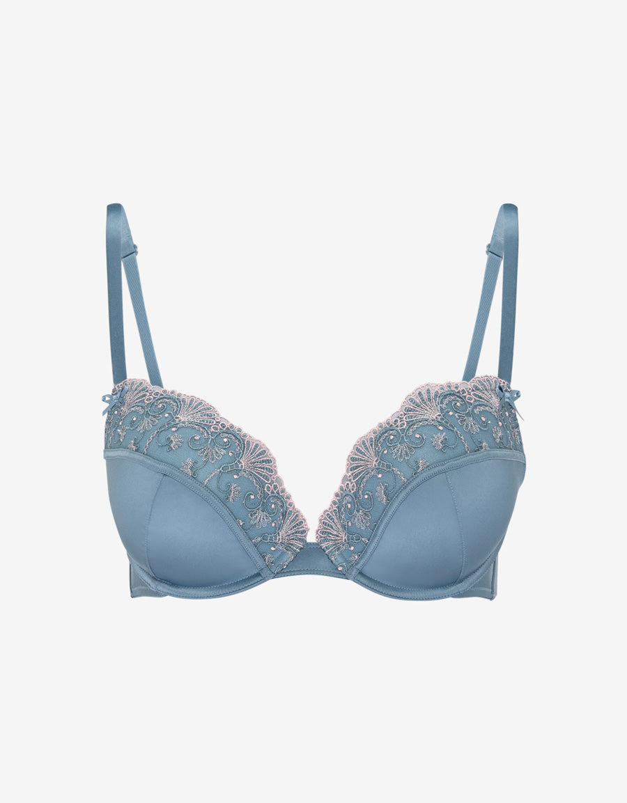 Embroidered Satin Plunge Bra