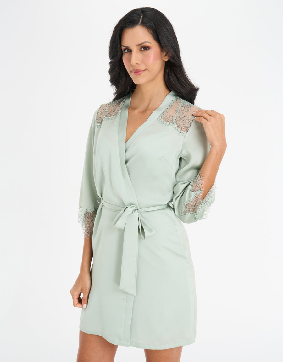 Satin Short Dress and Robe Set