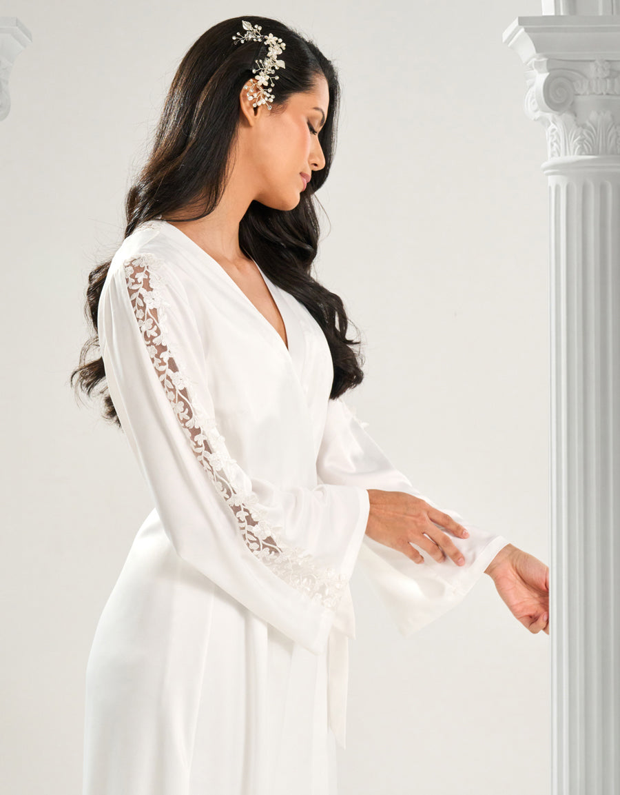 Satin Long Robe in Ivory