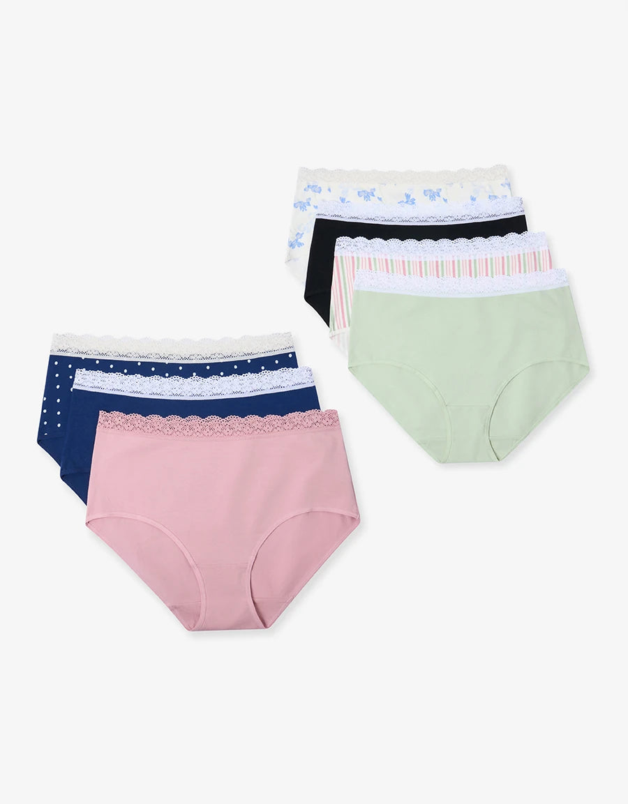 7-Pack Lace-Trim Cotton Maxi Panties