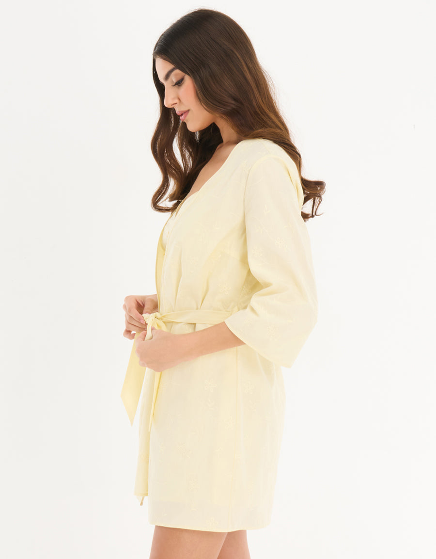 Cotton Short Robe in Light Yellow