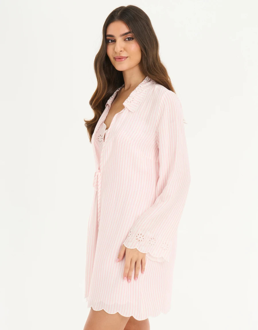 Striped Embroidered Short Robe