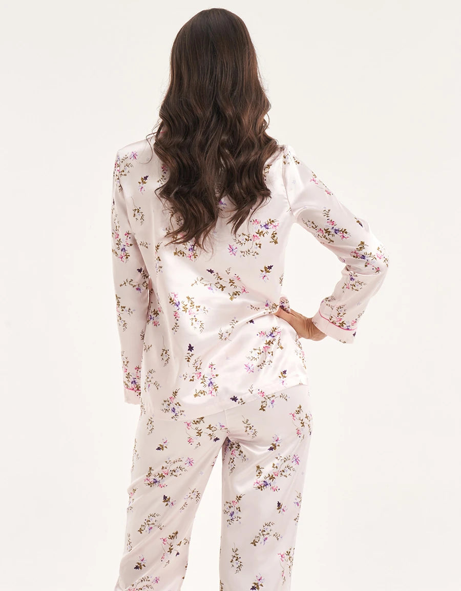 Floral Print Satin Pajama Set