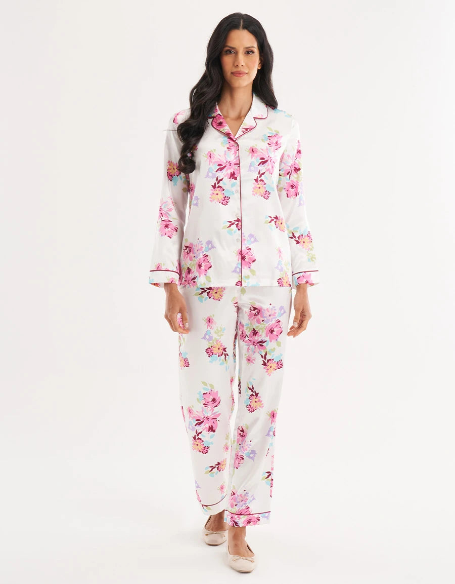 Floral Print Satin Pajama Set