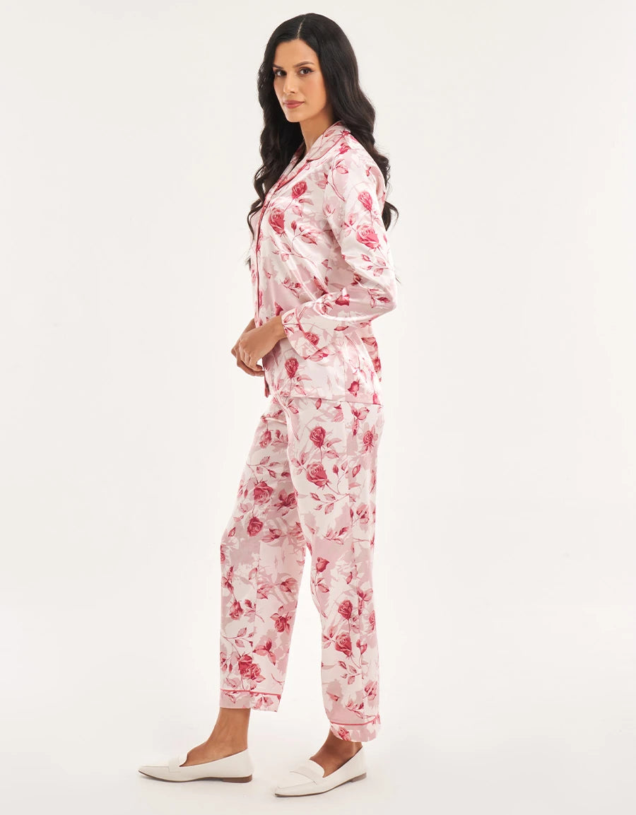 Floral Print Satin Pajama Set