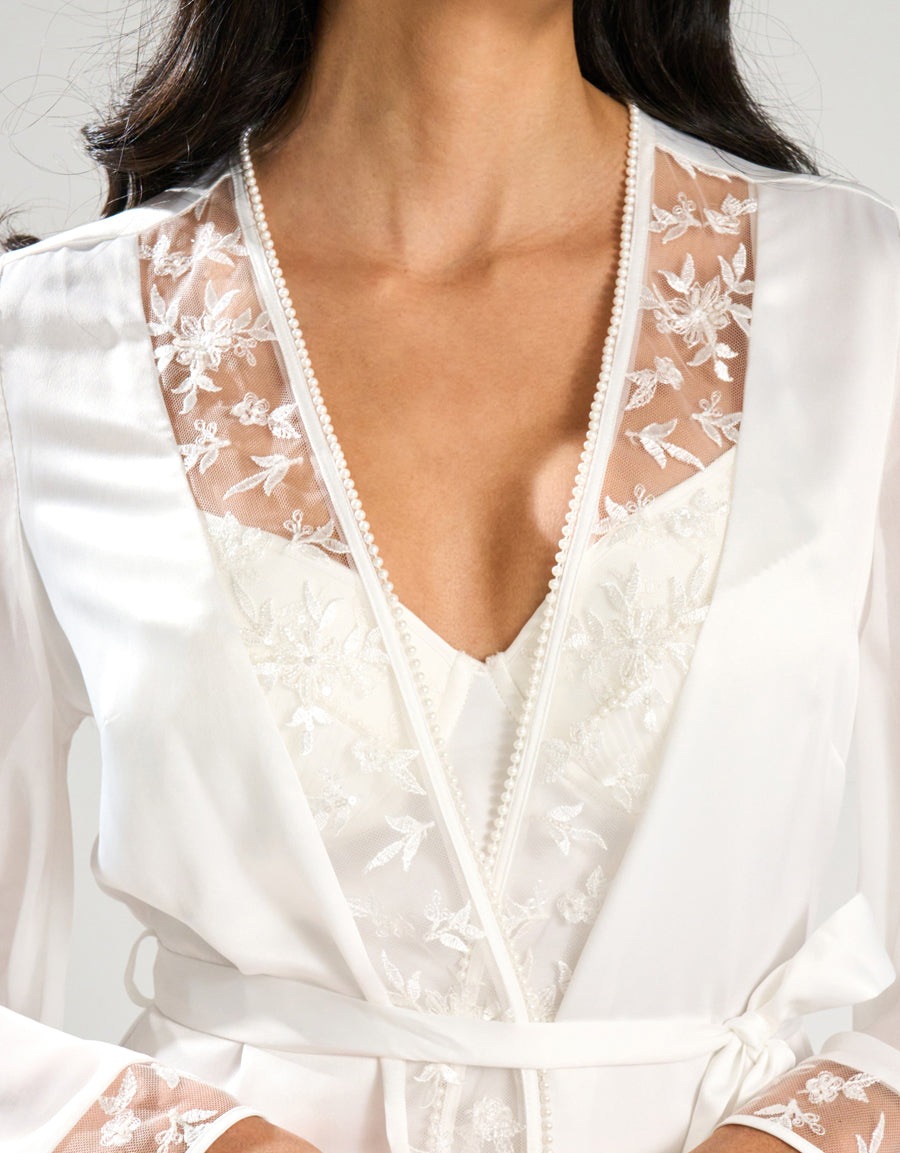 Embroidered Satin Bridal Long Robe