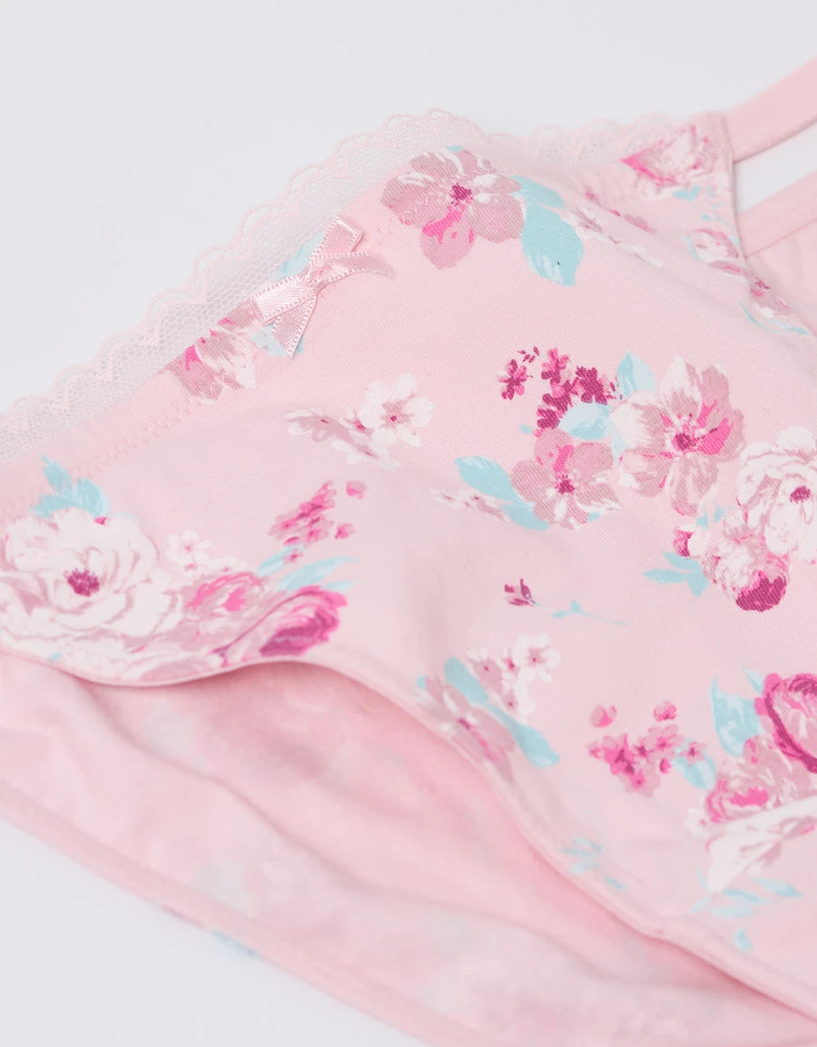 Lace-Trim Floral Print Tanga Panty