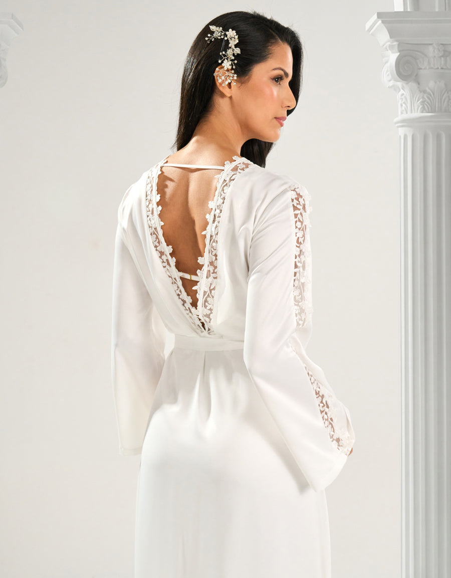 Satin Long Robe in Ivory