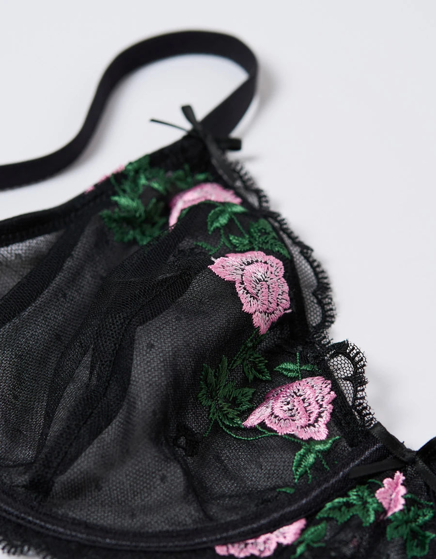 Embroidered Sheer Plunge Bra