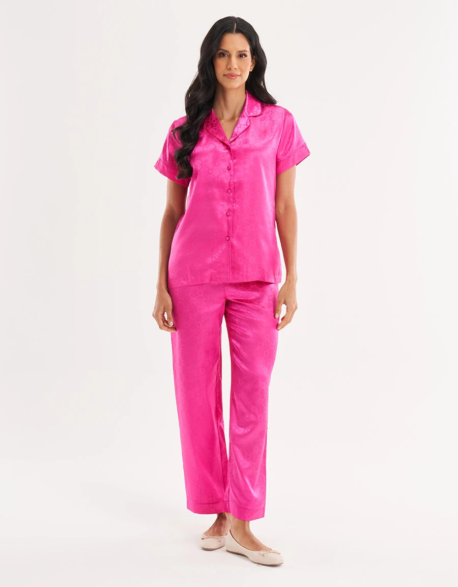 Heart Print Jacquard Satin Pajama Set