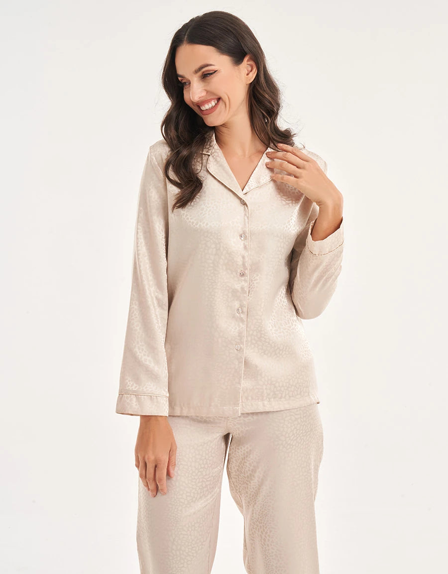 Leopard Print Jacquard Satin Pajama Set
