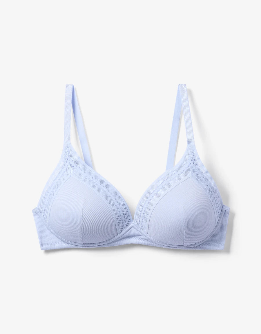 Cotton Lace-Trim Plunge Bra