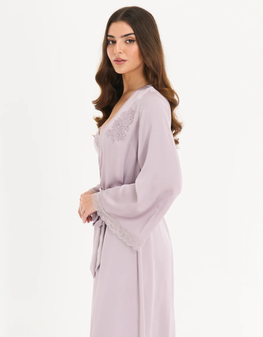 Lace-Trim Satin Long Robe