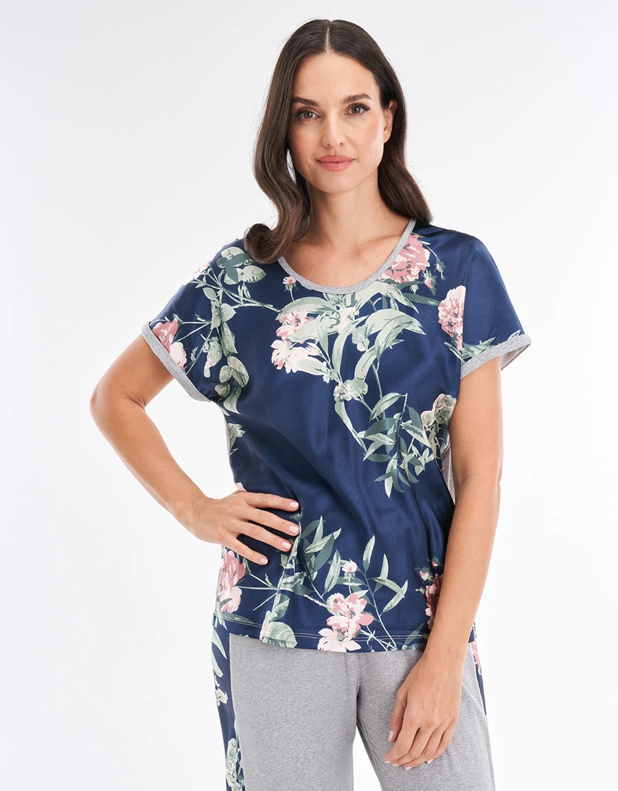 Floral Print Satin Pajama Set