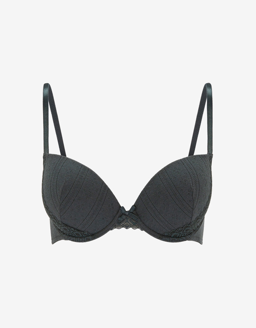 Pointelle Lace-Trim Cotton Plunge Bra