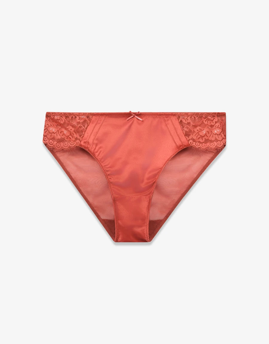 Lace-Trim Satin Bikini Panty