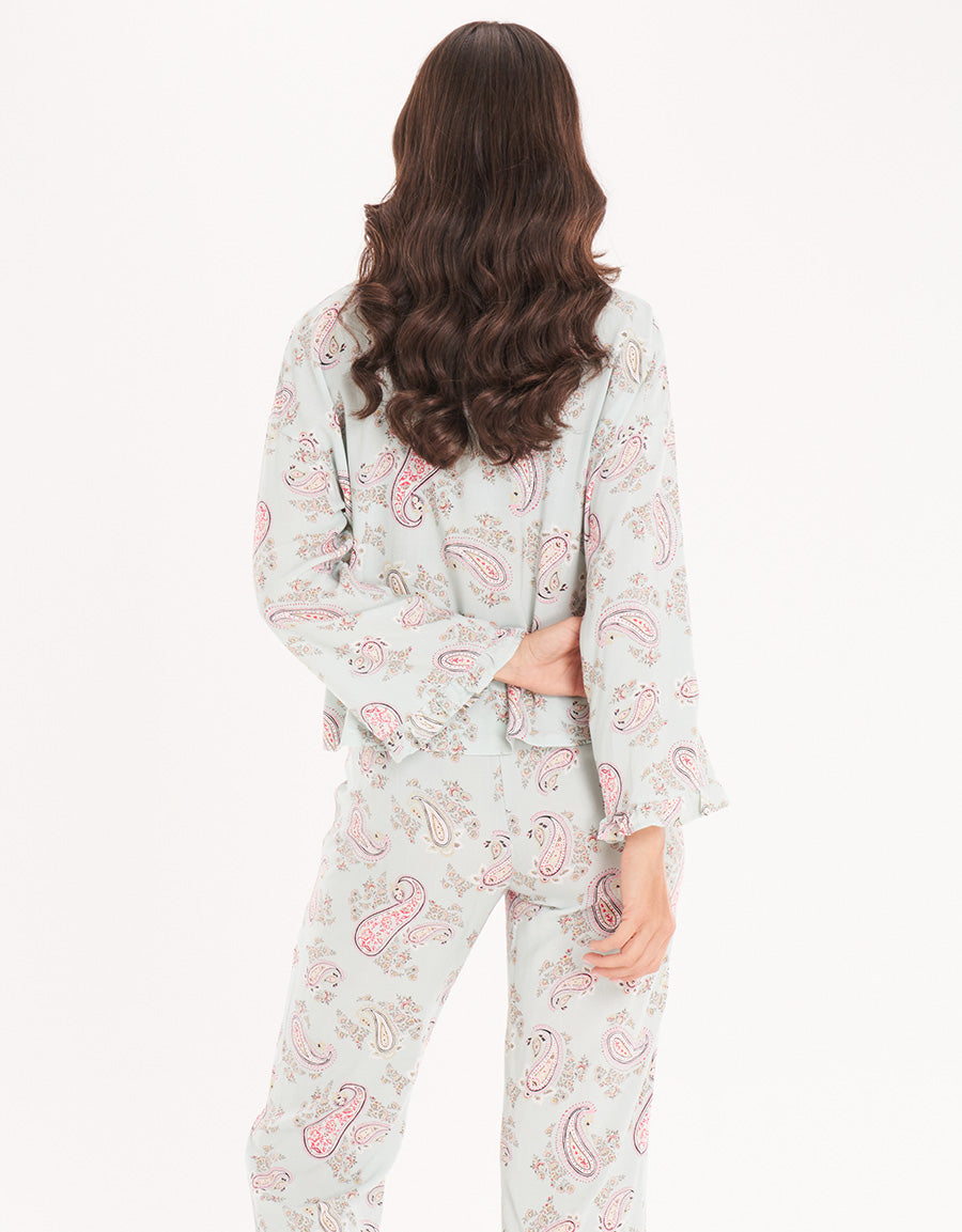Sage Green Short-Sleeve Long Pajama Set