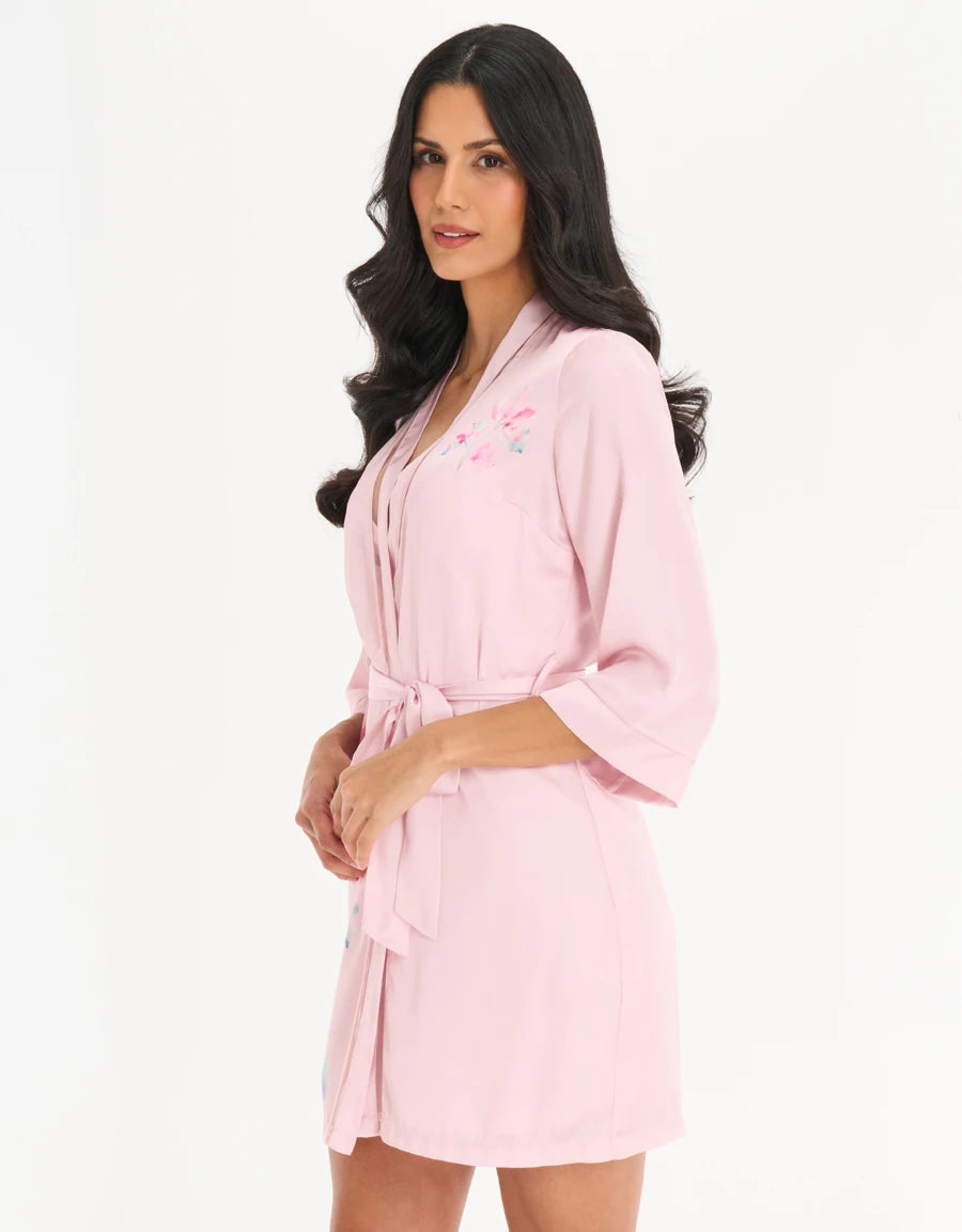 Floral Print Satin Short Dress Set