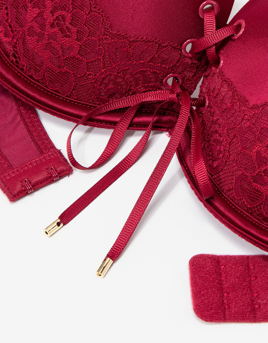 Lace-Up Push Up Plunge Bra
