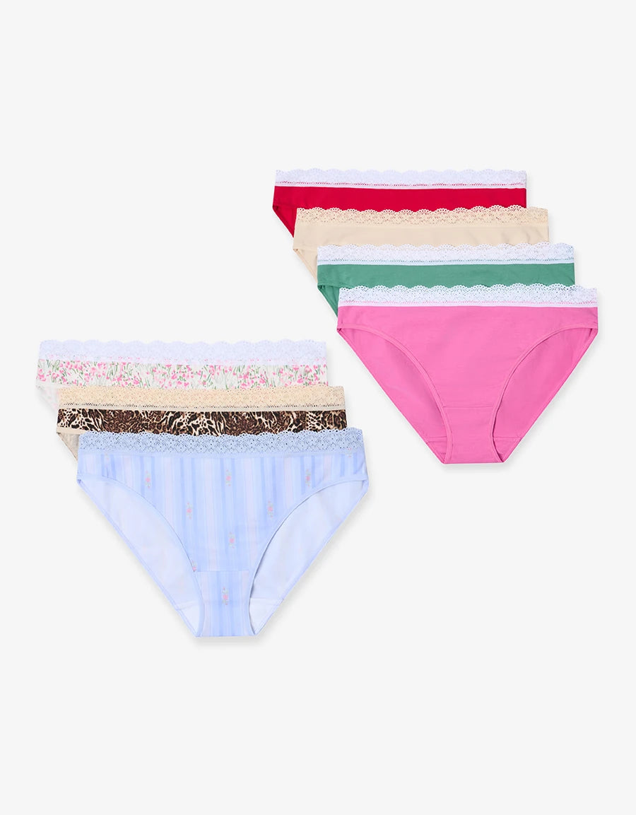 
7-Pack Lace-Trim Cotton Bikini Panties