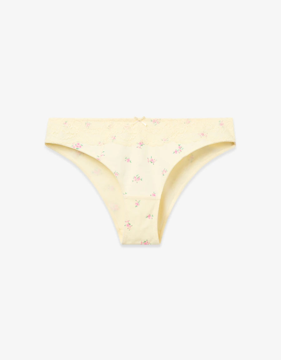 Lace-Trim Floral Print Brazilian Panty