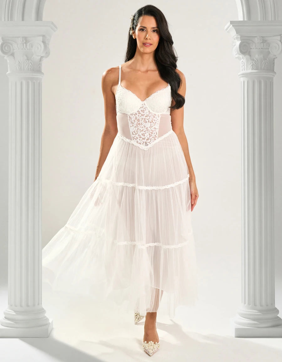 Lace-Trim Sheer Bridal Long Nightdress