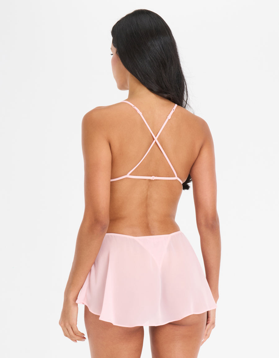 Plunge Embroidered Chiffon Teddy